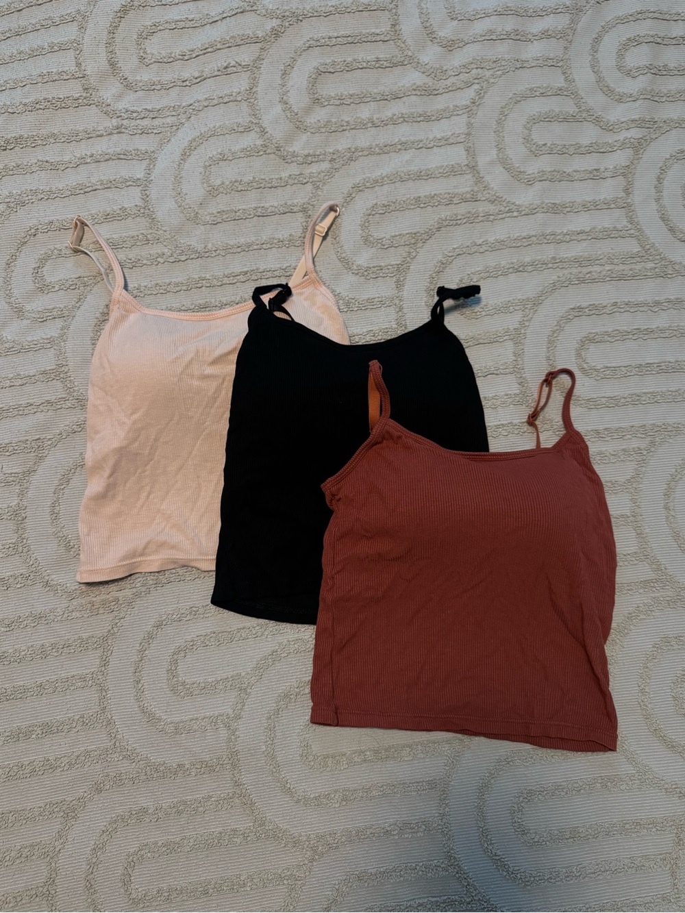 Women's Ribbed Cami Tank Top - Black, Blush & Rust